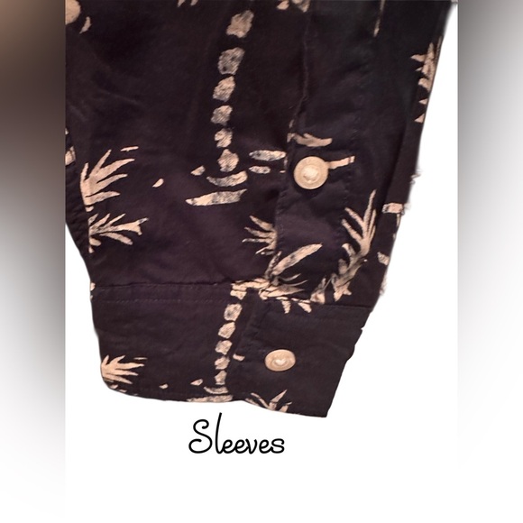 H&M Men’s Casual Hawaiian Island Style Dress Shirt Black/Tan Size XL Reg - Picture 4 of 8